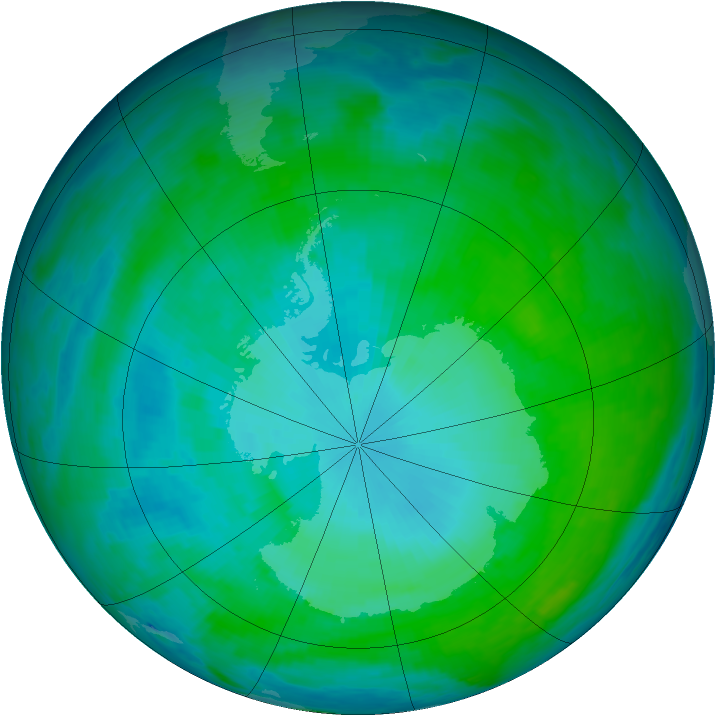 Antarctic ozone map for 25 January 1993